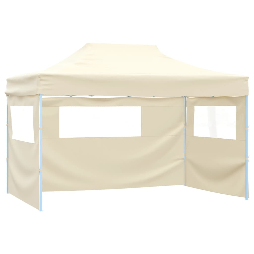 Gazebo Professionale Pieghevole Con 3 Pareti 3x4m Acciaio Crema