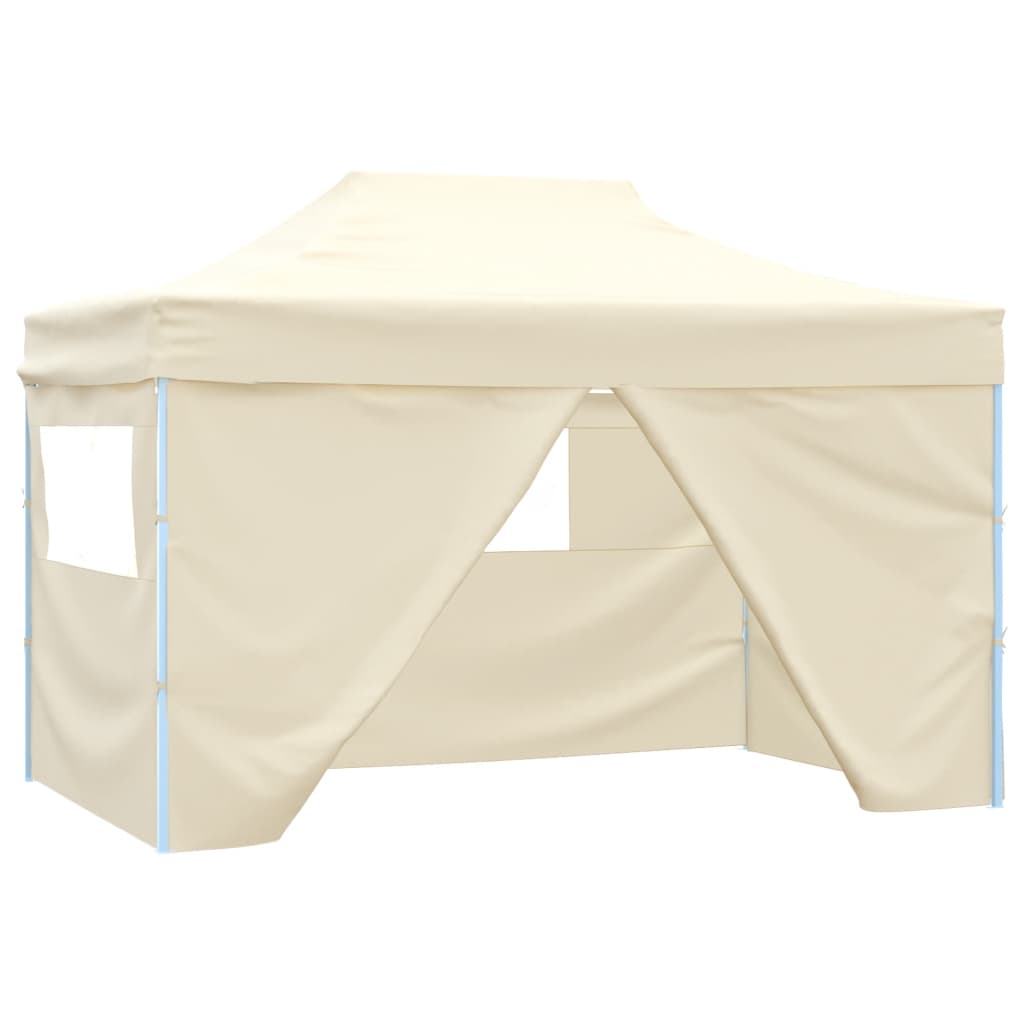 Gazebo Professionale Pieghevole Con 4 Pareti 3x4m Acciaio Crema