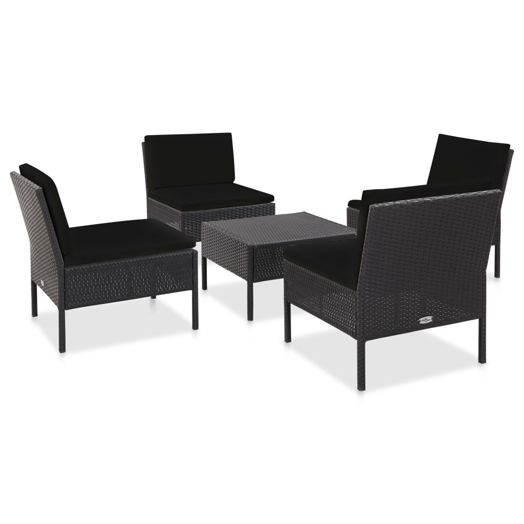 Set Divani Da Giardino 5 Pz Con Cuscini In Polyrattan Nero