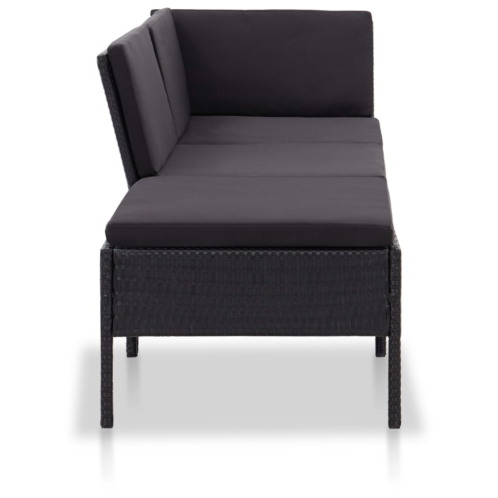 Set Divani Da Giardino 3 Pz Con Cuscini In Polyrattan Nero - Image 3