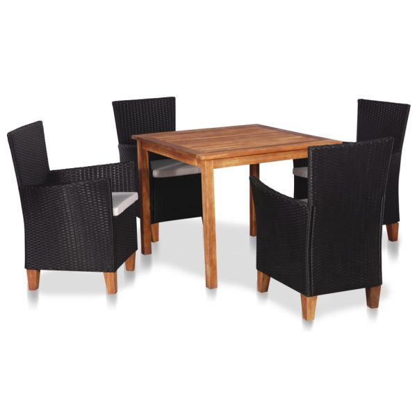 Set Da Pranzo Da Giardino 5 Pz In Polyrattan Nero E Marrone