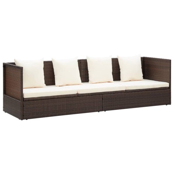 Lettino Da Giardino Con Cuscini In Polyrattan Marrone - Image 3