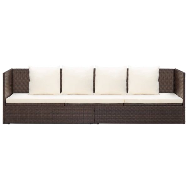 Lettino Da Giardino Con Cuscini In Polyrattan Marrone - Image 4