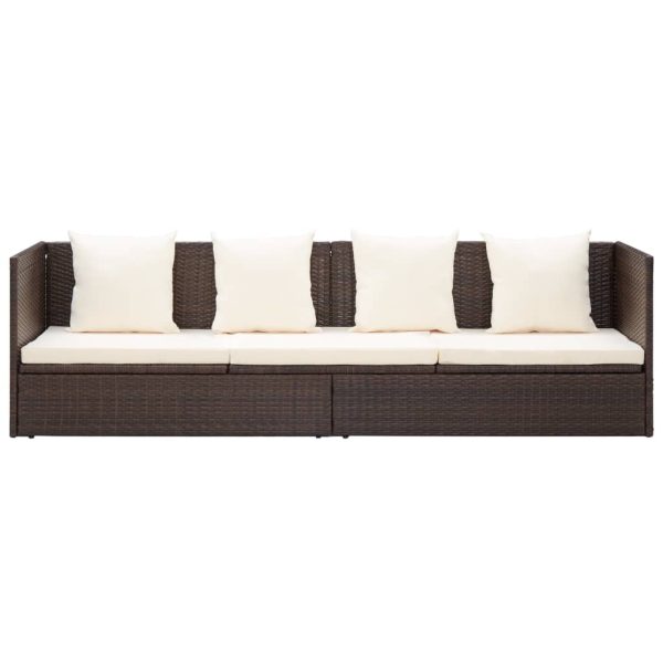 Lettino Da Giardino Con Cuscini In Polyrattan Marrone - Image 5