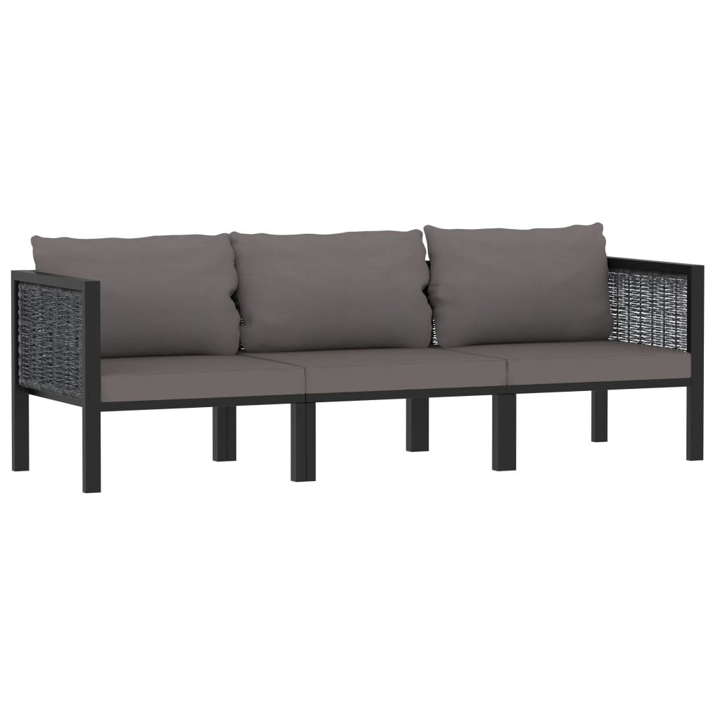 Divano A 3 Posti Con Cuscini Antracite In Polyrattan