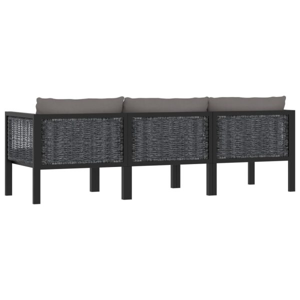 Divano A 3 Posti Con Cuscini Antracite In Polyrattan - Image 3