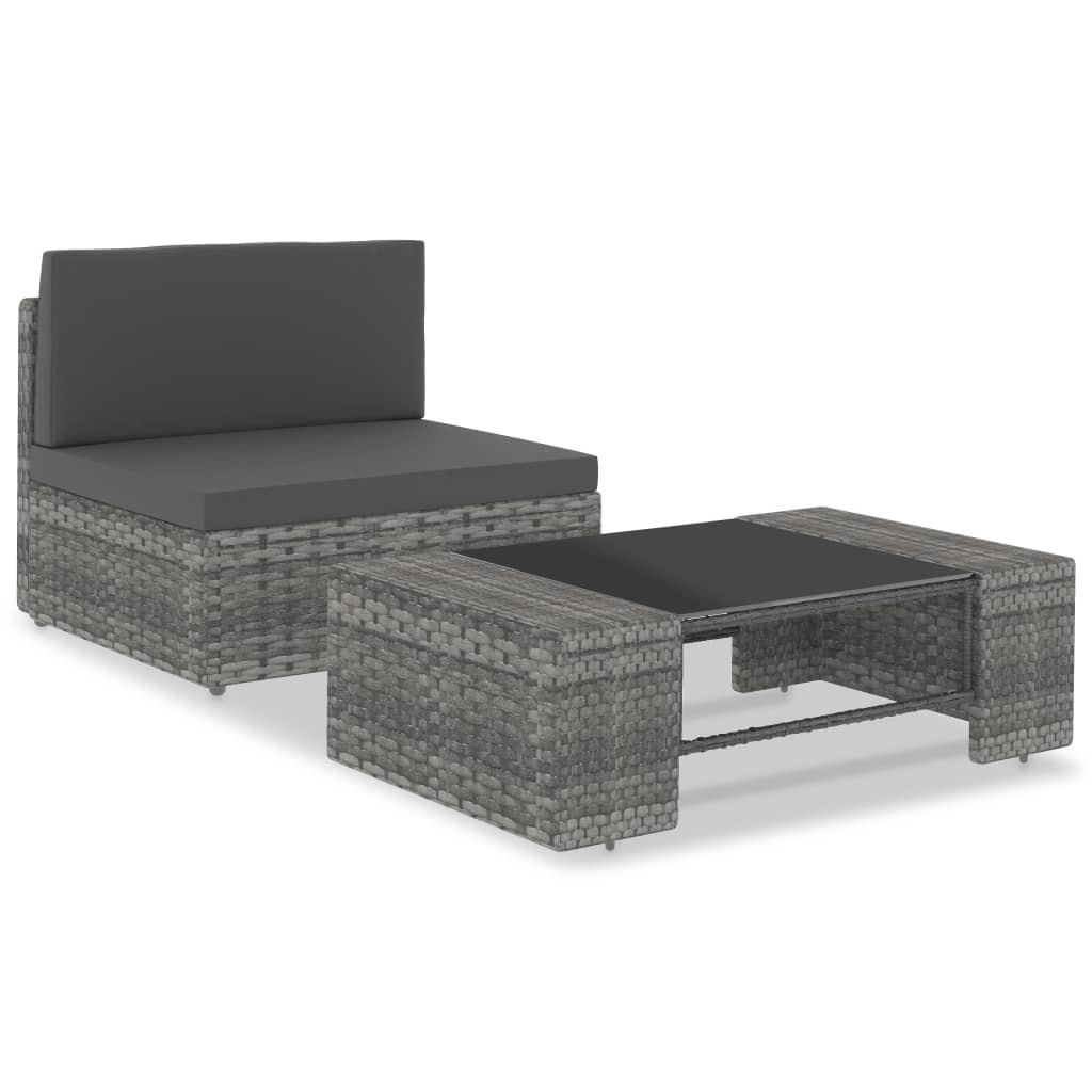 Set Divani Da Giardino 2 Pz In Polyrattan Grigio