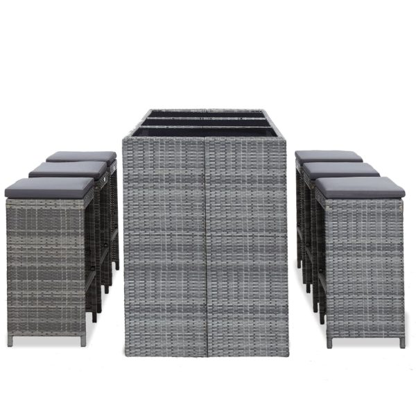 Set Da Bar Da Giardino 7 Pz Con Cuscini In Polyrattan Grigio - Image 3