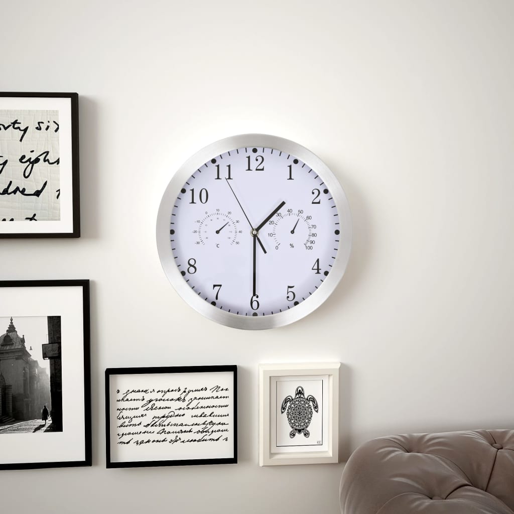 Orologio Da Parete Al Quarzo Igrometro Termometro 30 Cm Bianco