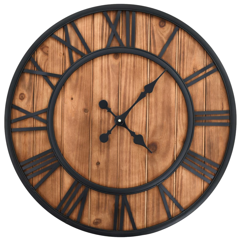 Orologio Da Parete Vintage Al Quarzo Legno E Metallo 60 Cm Xxl