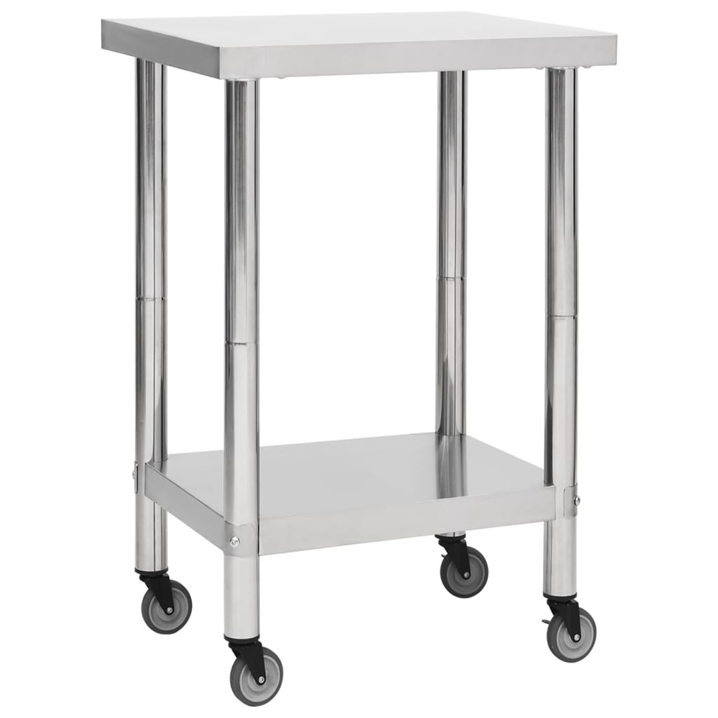 Tavolo Da Lavoro Cucina Con Ruote 60x60x85 Cm In Acciaio Inox