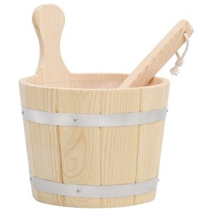 Set Secchiello E Mestolo Da Sauna In Legno Massello Di Pino