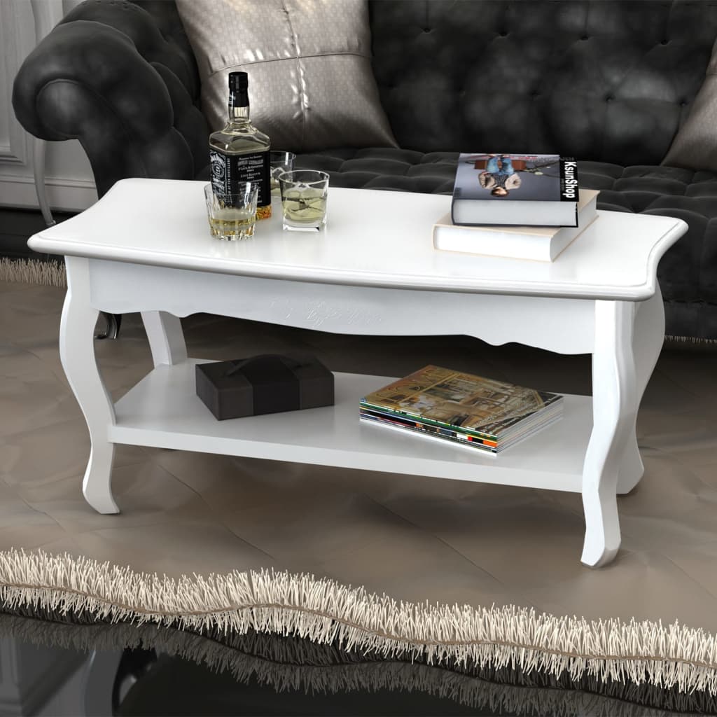 Tavolino Da Salotto Con 2 Ripiani In Mdf Bianco