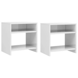 Comodini 2 Pz Bianco Lucido 40x30x40 Cm In Legno Multistrato