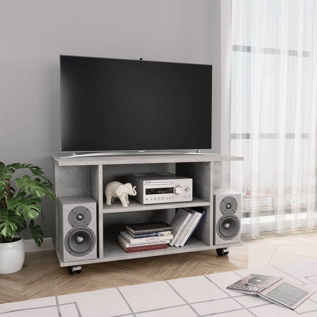 Mobile Tv Con Ruote Grigio Cemento 80x40x45 Cm In Multistrato