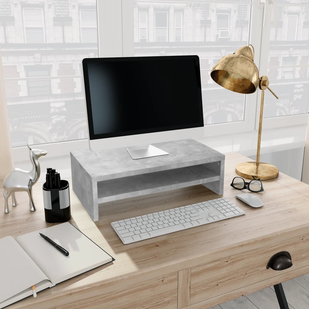 Supporto Monitor Grigio Cemento 42x24x13 Cm Legno Multistrato