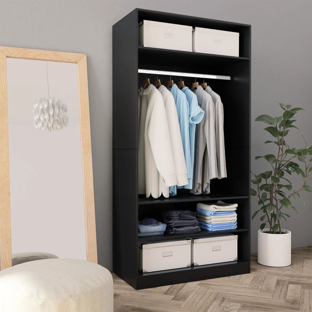 Armadio Nero 100x50x200 Cm In Legno Multistrato