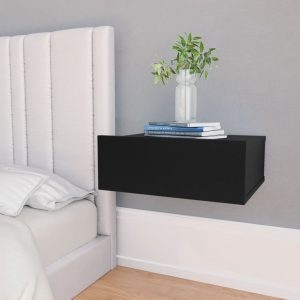 Comodini Pensili 2pz Neri 40x30x15 Cm In Legno Multistrato