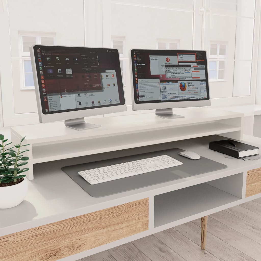 Supporto Per Monitor Bianco 100x24x13 Cm In Legno Multistrato