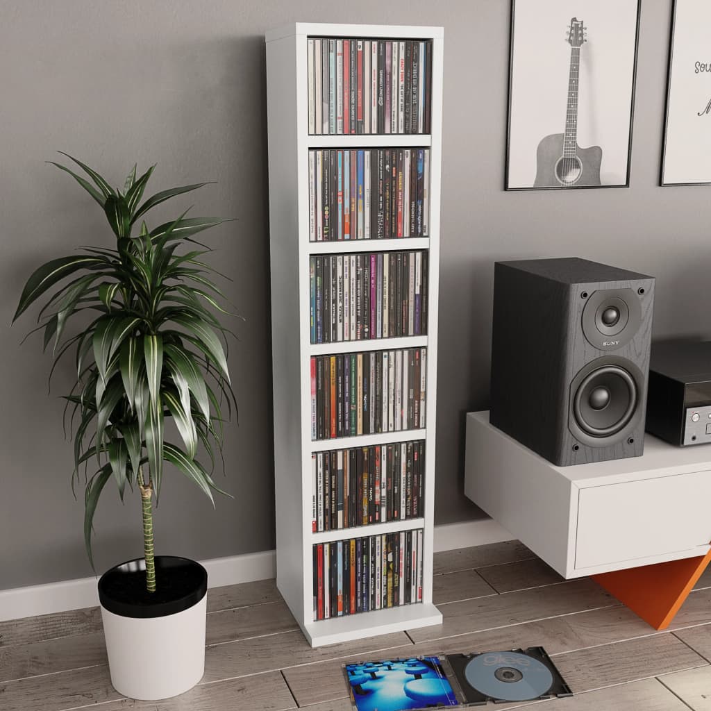 Mobile Porta Cd Bianco 21x20x88 Cm In Legno Multistrato