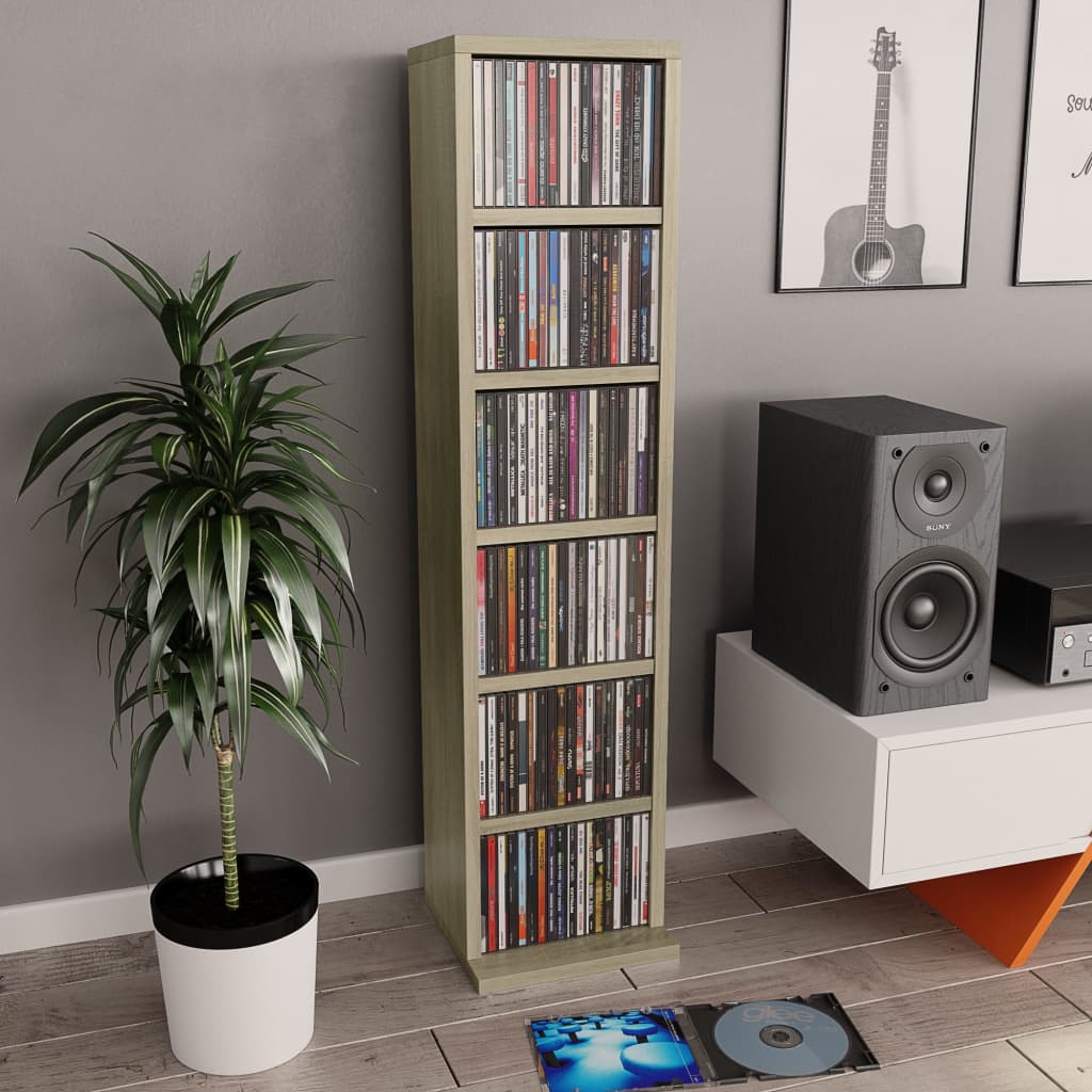 Mobile Porta Cd Rovere Sonoma 21x20x88 Cm In Legno Multistrato