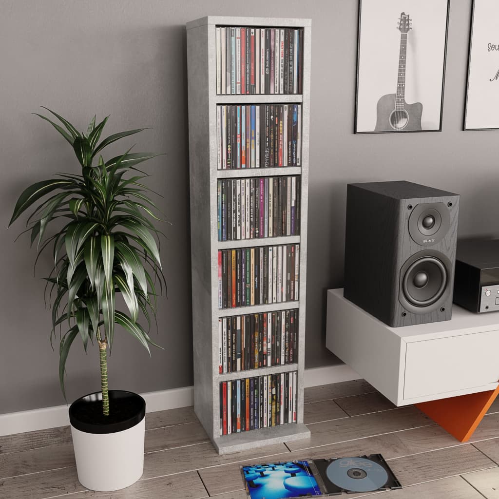 Mobile Porta Cd Grigio Cemento 21x20x88 Cm In Legno Multistrato