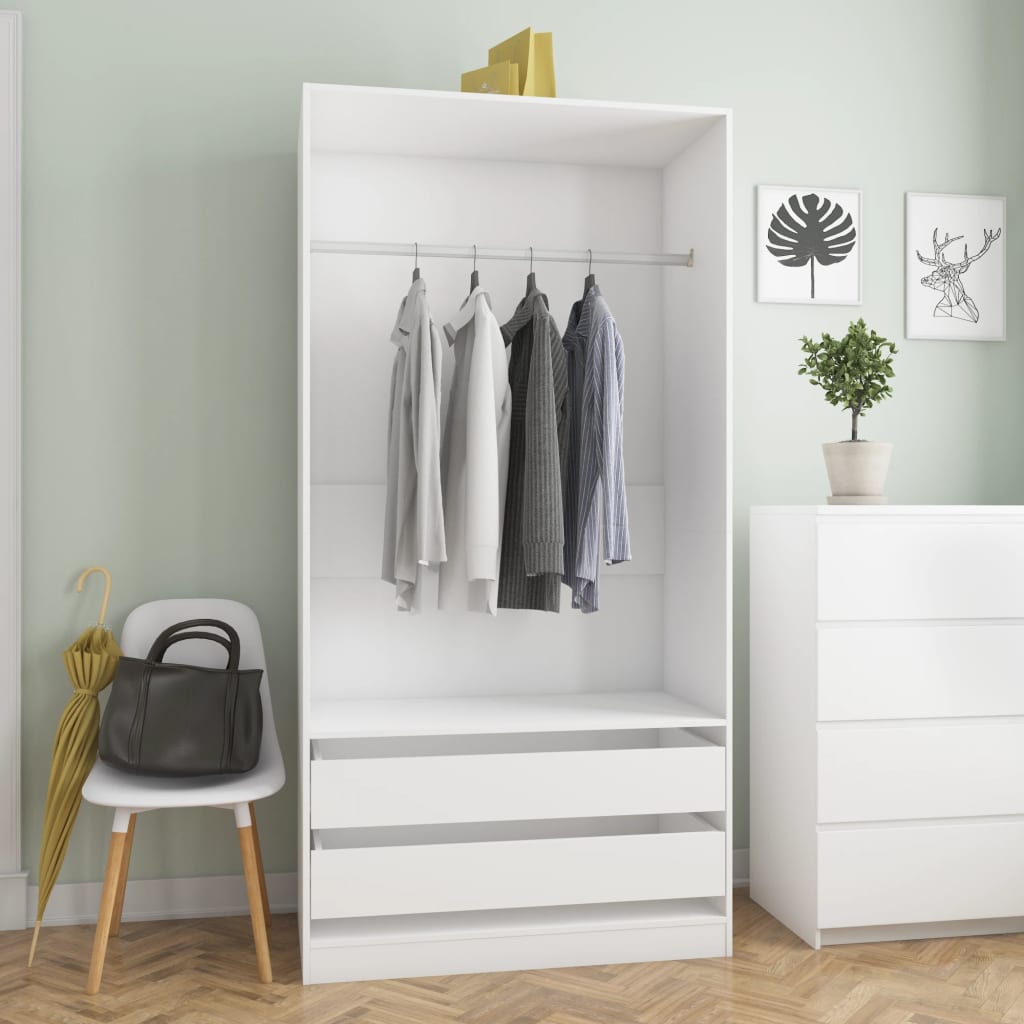 Armadio Bianco 100x50x200 Cm In Legno Multistrato