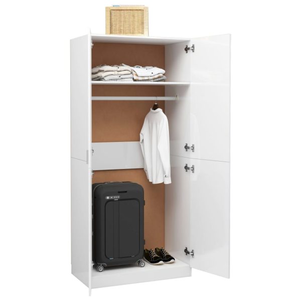 Armadio Bianco Lucido 90x52x200 Cm In Legno Multistrato - Image 4