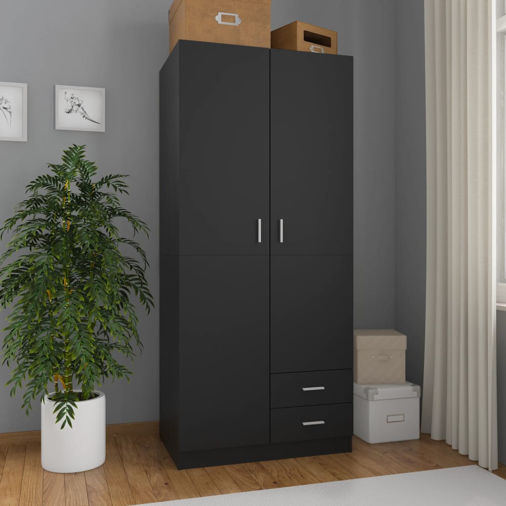 Armadio Nero 80x52x180 Cm In Legno Multistrato