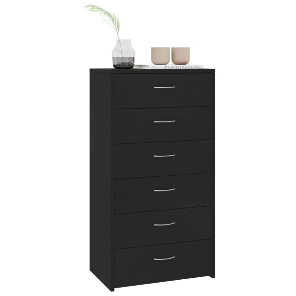Credenza Con 6 Cassetti Nera 50x34x96 Cm In Legno Multistrato - Image 3