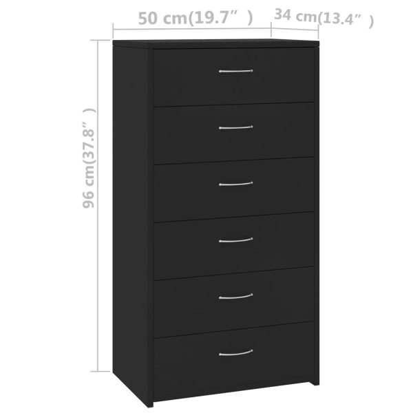Credenza Con 6 Cassetti Nera 50x34x96 Cm In Legno Multistrato - Image 6