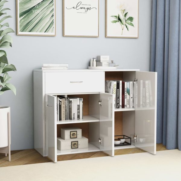 Credenza Bianco Lucido 88x30x70 Cm In Legno Multistrato - Image 3