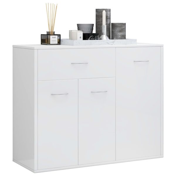 Credenza Bianco Lucido 88x30x70 Cm In Legno Multistrato - Image 4