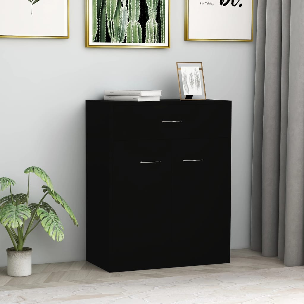 Credenza Nera 60x30x75 Cm In Legno Multistrato