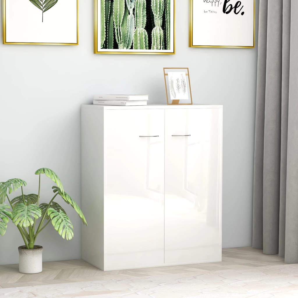 Credenza Bianco Lucido 60x30x75 Cm In Legno Multistrato