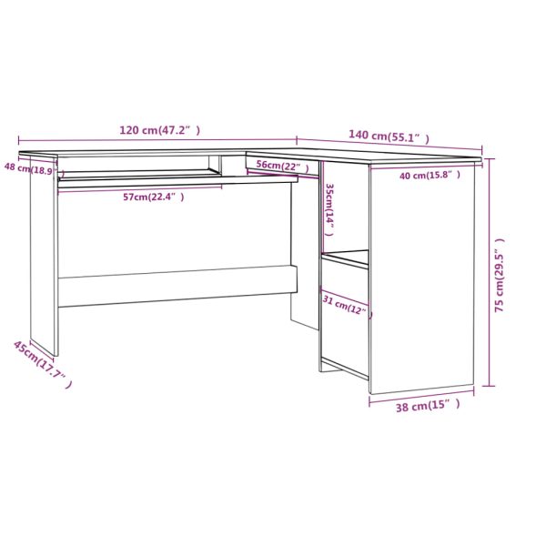Scrivania Angolare A L Bianca 120x140x75cm In Legno Multistrato - Image 6