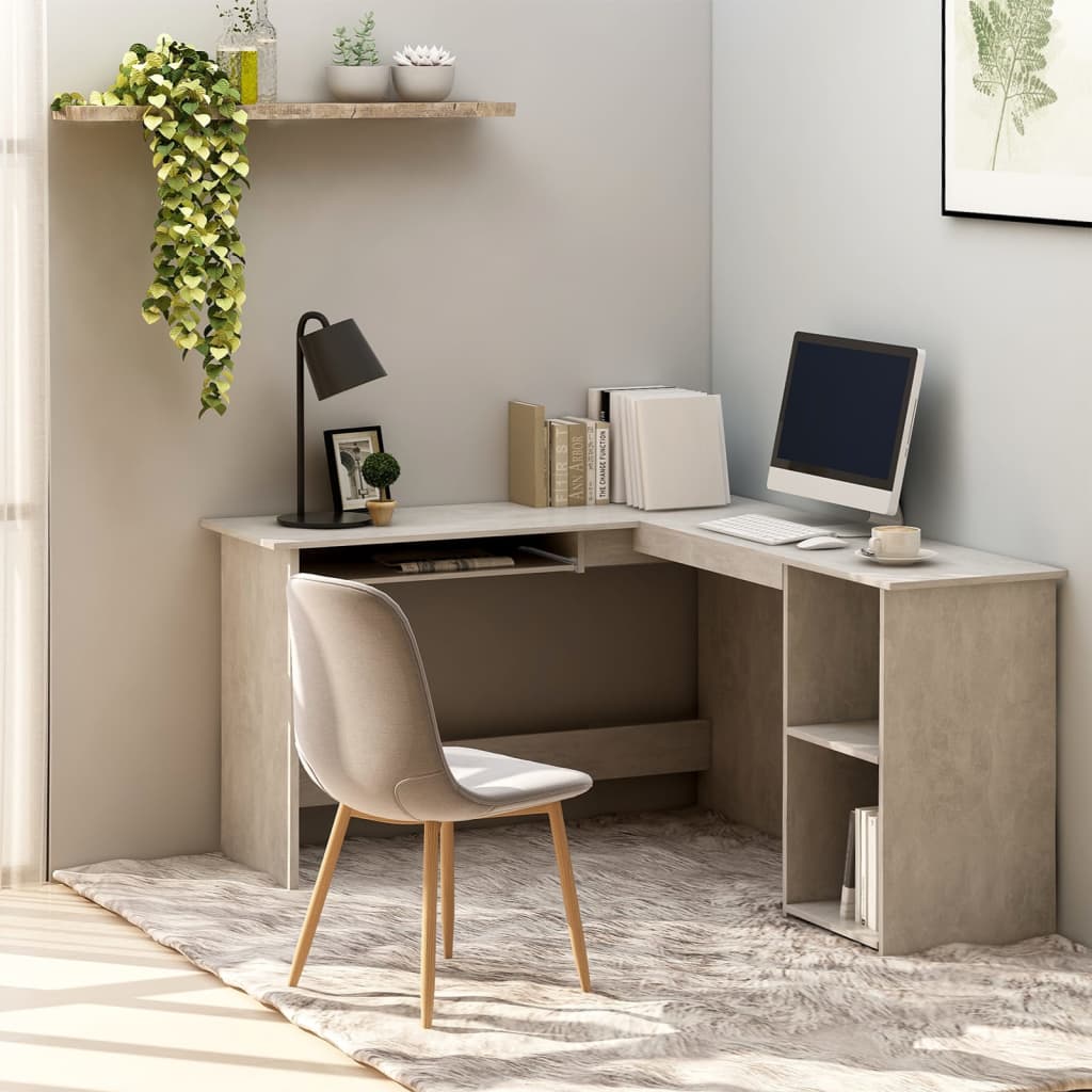 Scrivania Angolare A L Grigio Cemento 120x140x75cm Multistrato