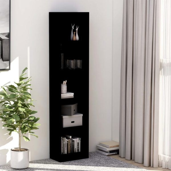 Libreria A 5 Ripiani Nera 40x24x175 Cm In Legno Multistrato