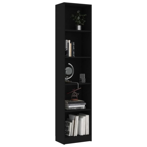 Libreria A 5 Ripiani Nera 40x24x175 Cm In Legno Multistrato - Image 3