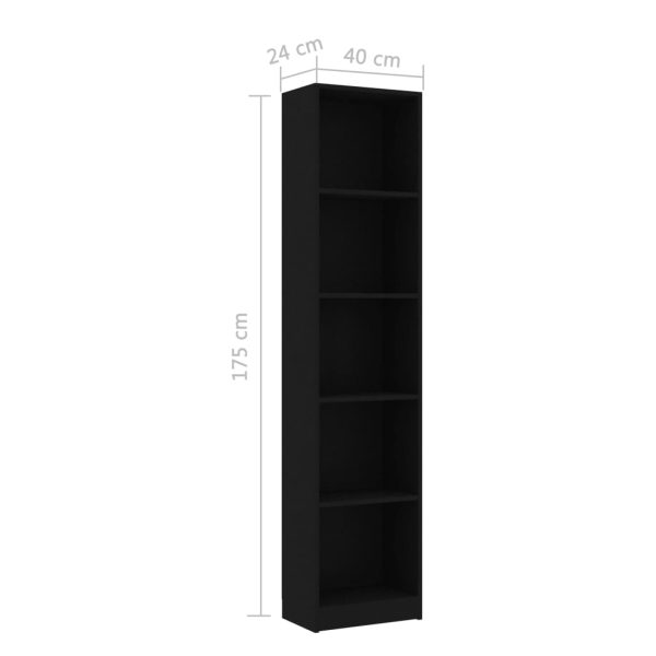 Libreria A 5 Ripiani Nera 40x24x175 Cm In Legno Multistrato - Image 6