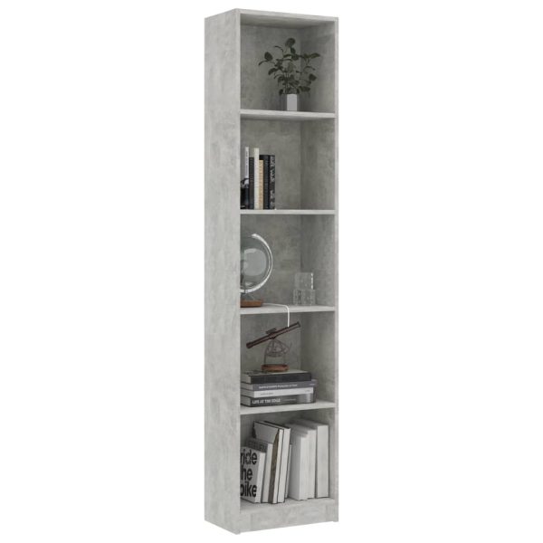 Libreria 5 Ripiani Grigio Cemento 40x24x175cm Legno Multistrato - Image 3