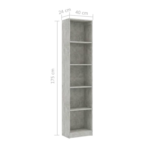 Libreria 5 Ripiani Grigio Cemento 40x24x175cm Legno Multistrato - Image 6