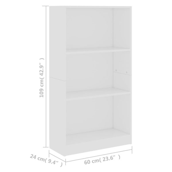 Libreria A 3 Ripiani Bianca 60x24x109 Cm In Legno Multistrato - Image 6