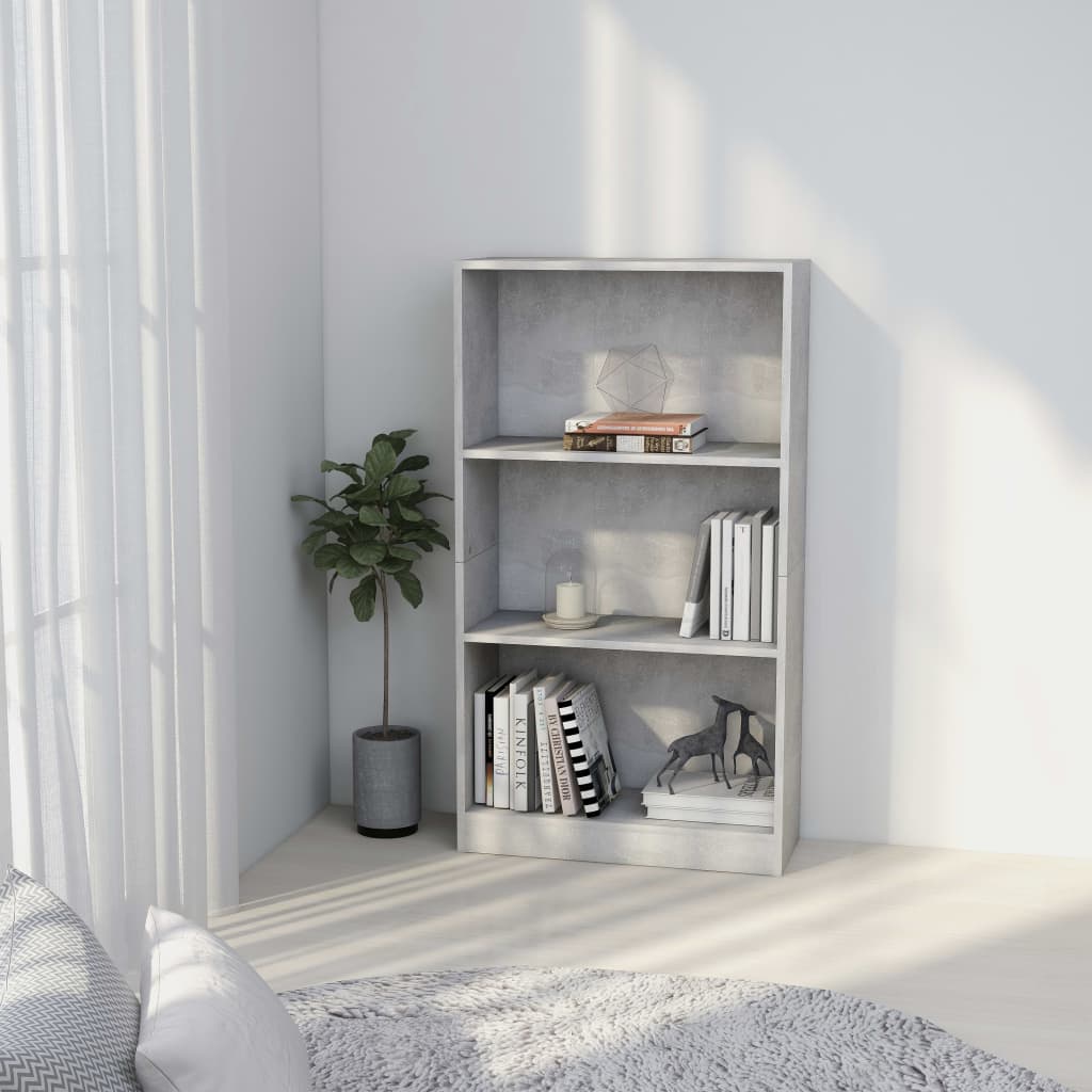 Libreria A 3 Ripiani Cemento 60x24x109 Cm In Legno Multistrato