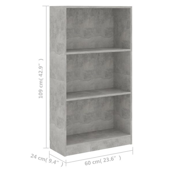 Libreria A 3 Ripiani Cemento 60x24x109 Cm In Legno Multistrato - Image 6