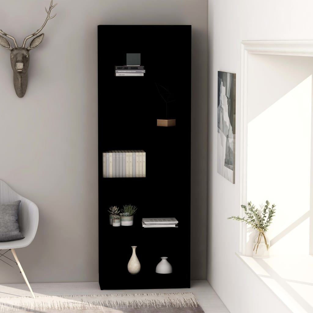 Libreria A 5 Ripiani Nera 60x24x175 Cm In Legno Multistrato