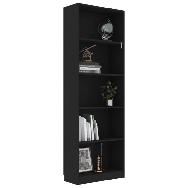 Libreria A 5 Ripiani Nera 60x24x175 Cm In Legno Multistrato - Image 3