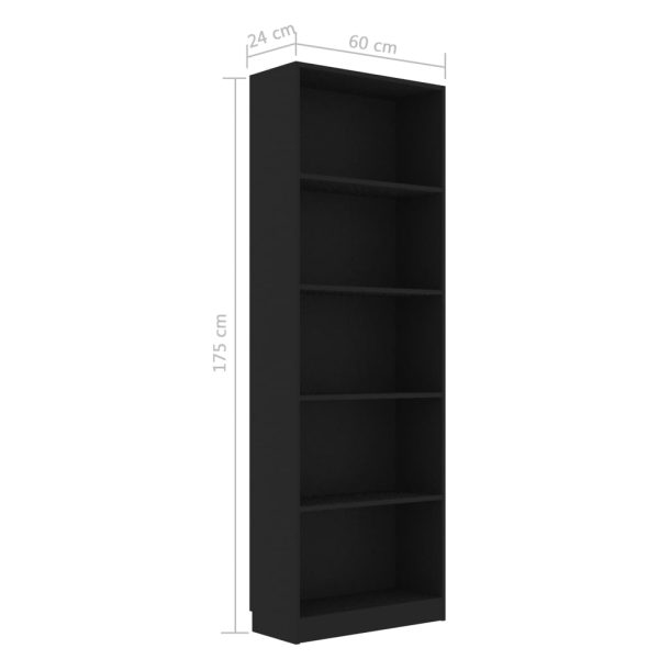 Libreria A 5 Ripiani Nera 60x24x175 Cm In Legno Multistrato - Image 6