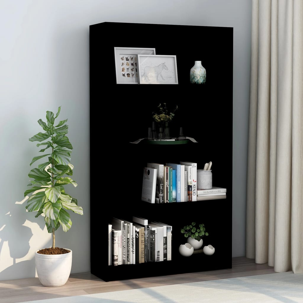 Libreria A 4 Ripiani Nera 80x24x142 Cm In Legno Multistrato