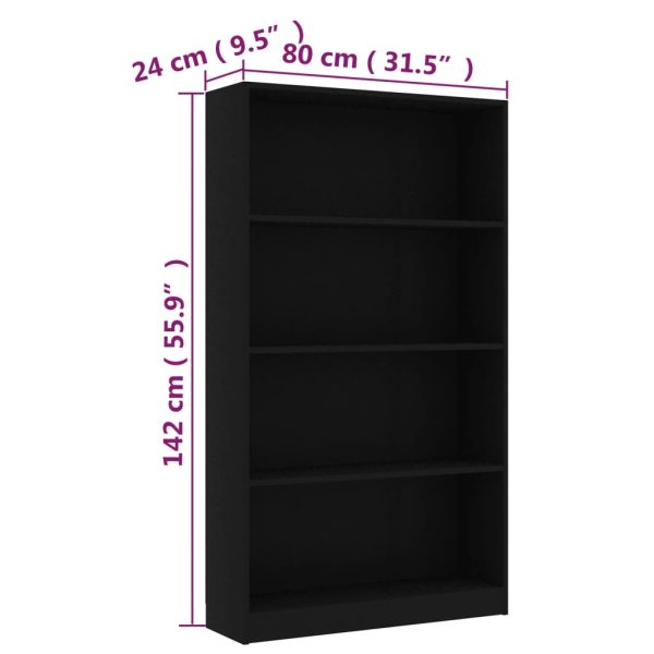 Libreria A 4 Ripiani Nera 80x24x142 Cm In Legno Multistrato - Image 6